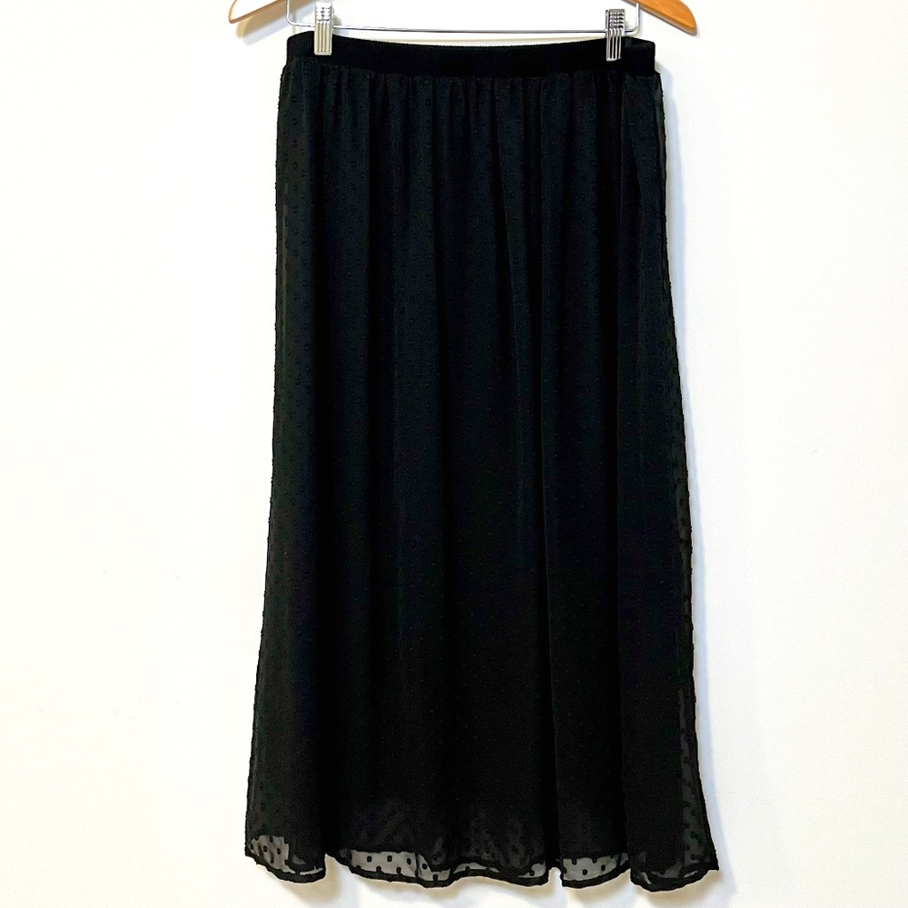Adrianna Papell Swiss Dot Sheer Layered Knit Midi Skirt in Black Size M